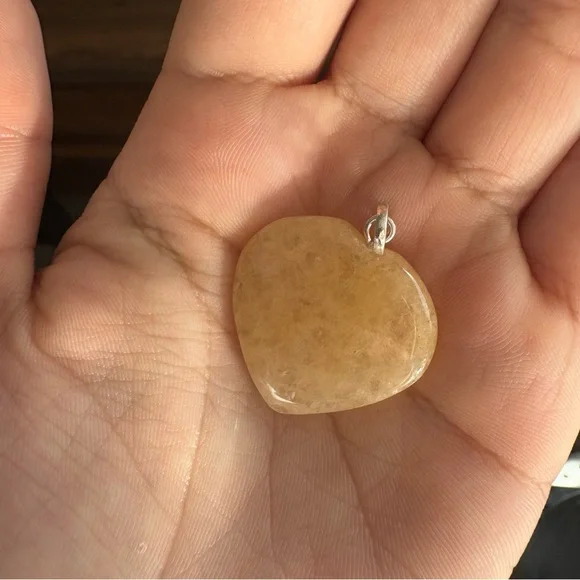 Golden Heart Citrine Pendant – Silver Bail Necklace Charm - Picture 4 of 4